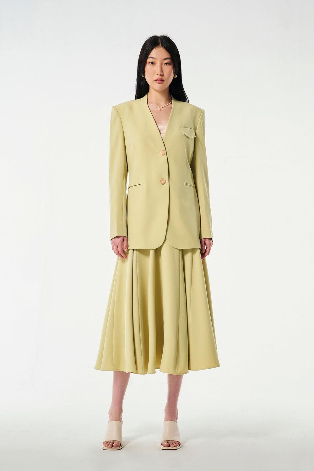 Strawy Straight Collarless Wool Cotton Blazer - MEAN BLVD