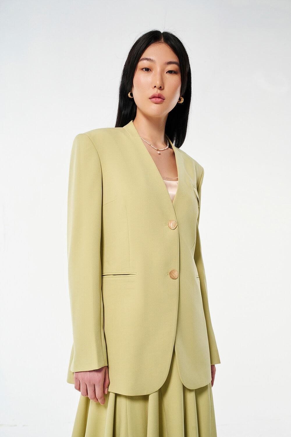 Strawy Straight Collarless Wool Cotton Blazer - MEAN BLVD