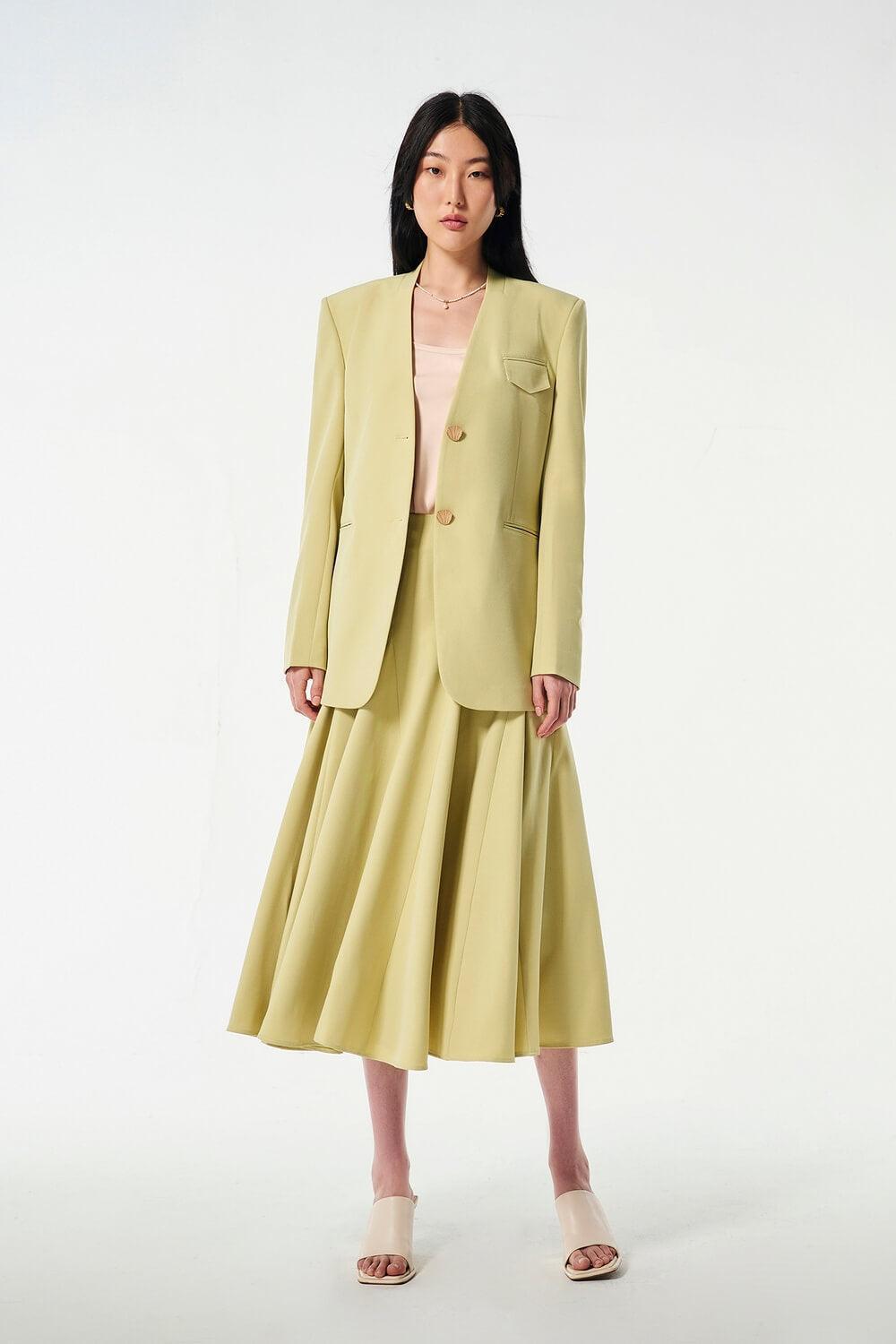 Strawy Straight Collarless Wool Cotton Blazer - MEAN BLVD