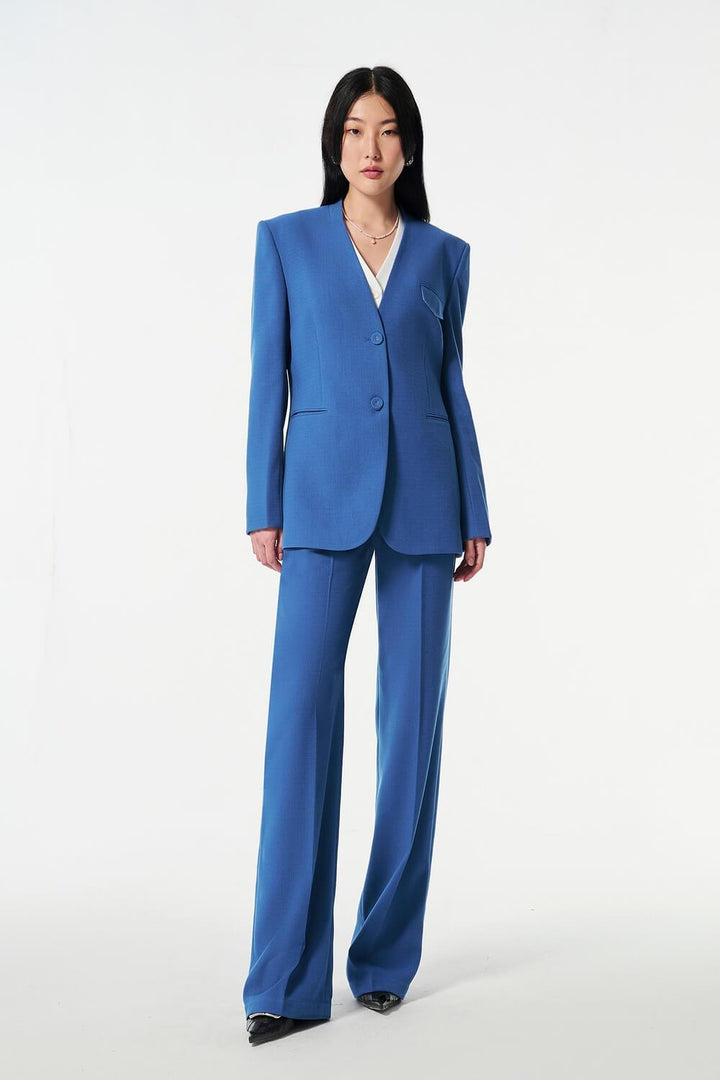 Strawy Straight Collarless Wool Cotton Blazer - MEAN BLVD