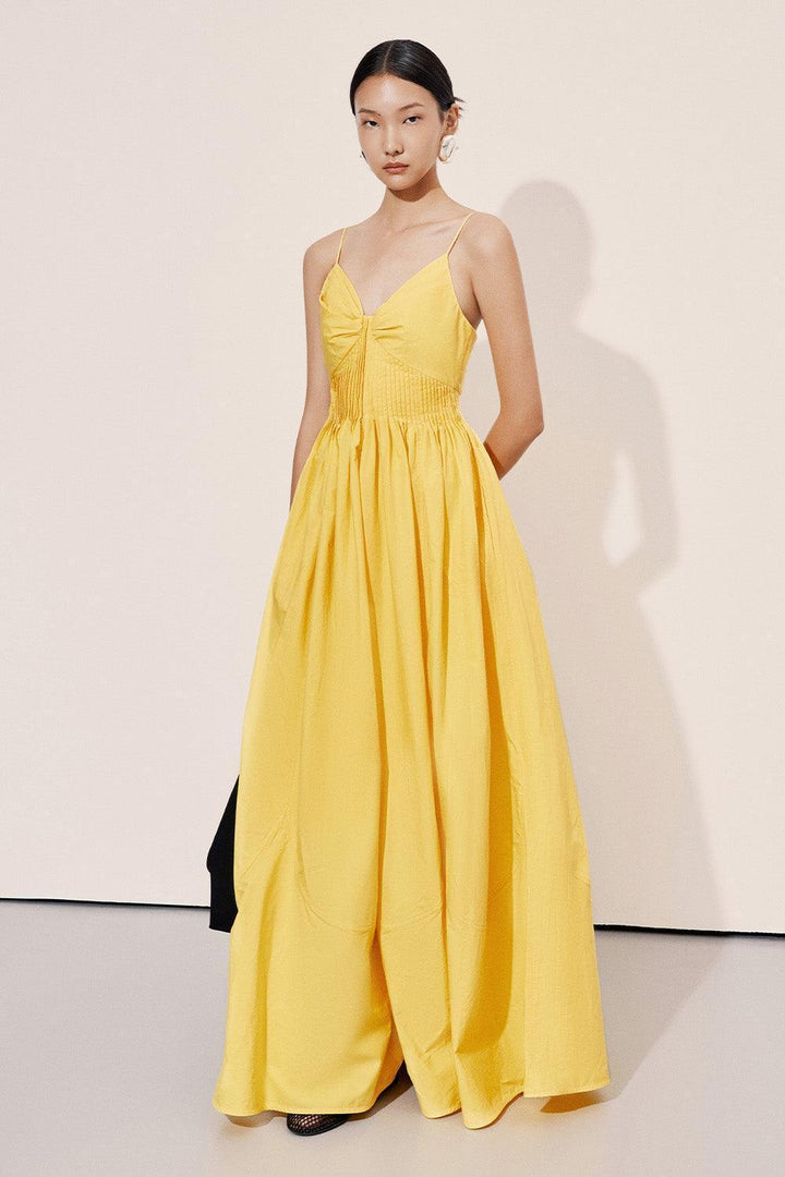 Studio Gathered Waist Pleated Cotton Floor Length Dress - MEAN BLVD