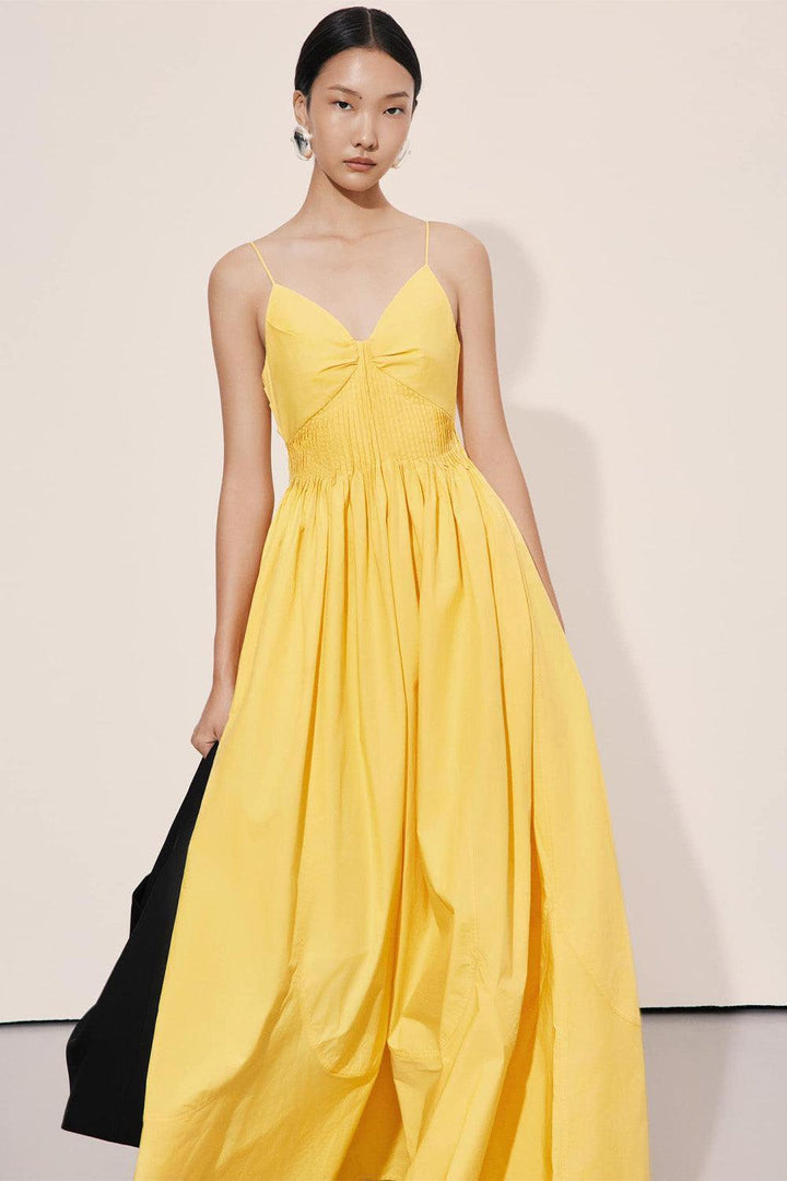 Studio Gathered Waist Pleated Cotton Floor Length Dress - MEAN BLVD