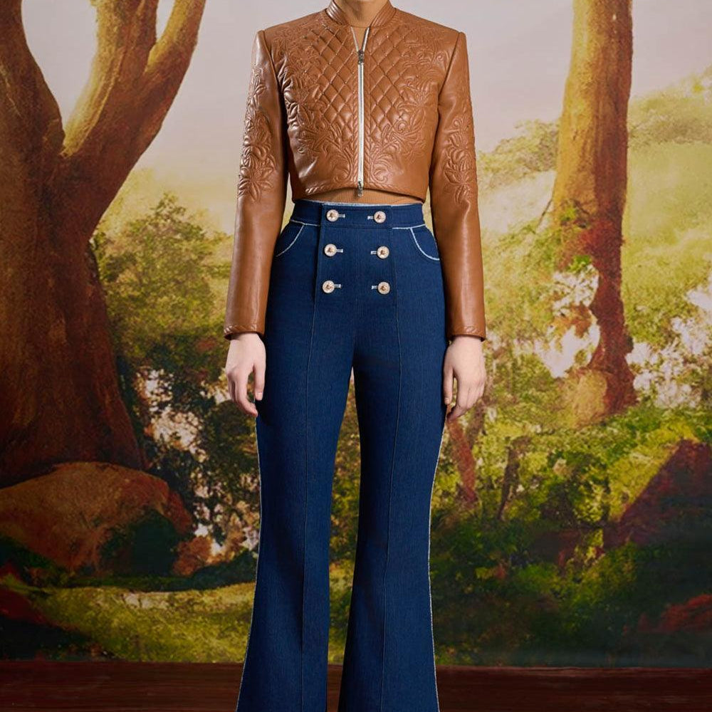 Suki Fit and Flare High Waist Denim Floor Length Pants - MEAN BLVD