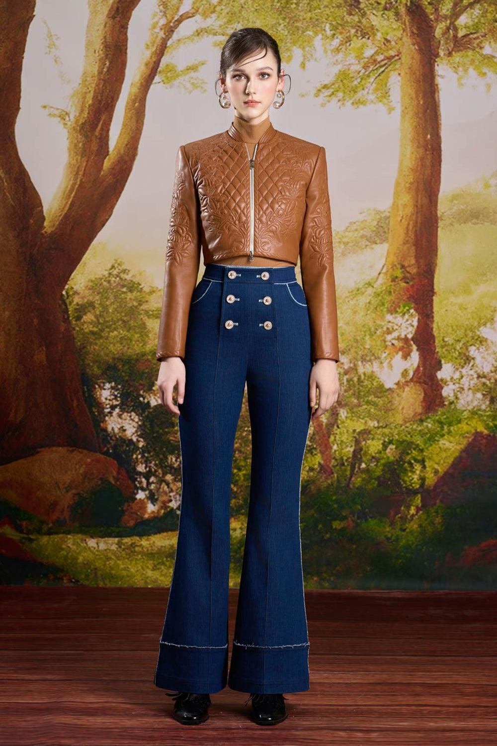 Suki Fit and Flare High Waist Denim Floor Length Pants - MEAN BLVD