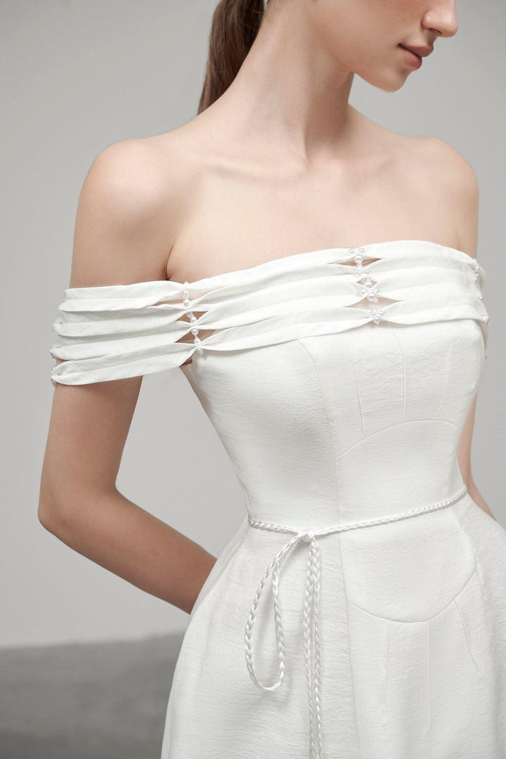Susan A-line Off-Shoulder Satin Crepe Midi Dress - MEAN BLVD