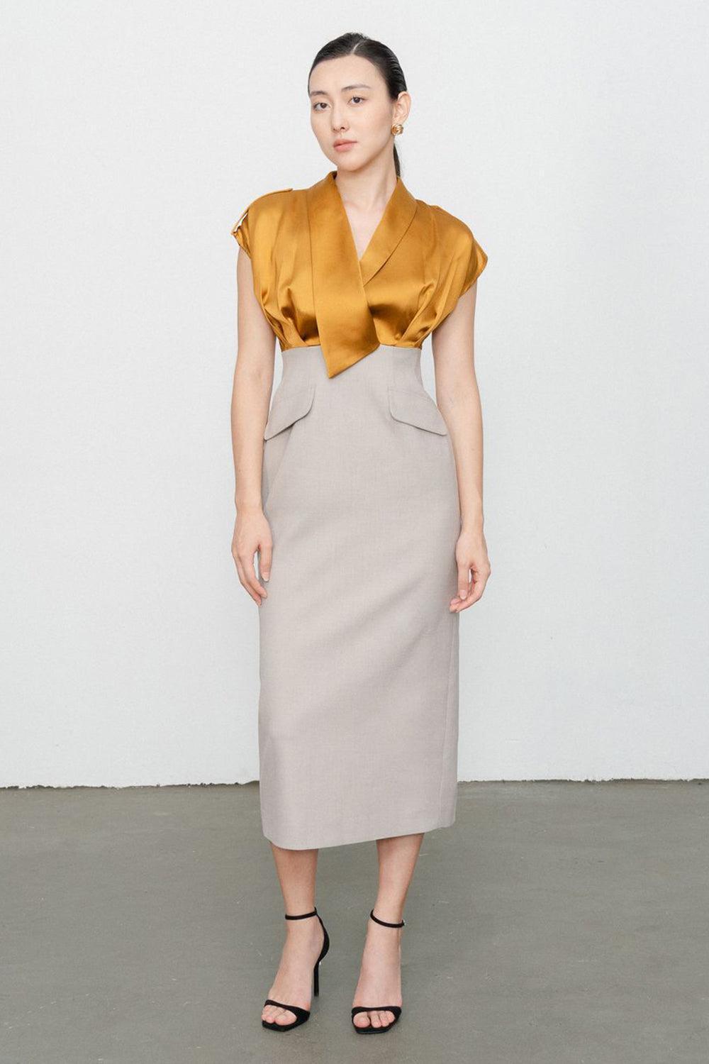 Sutton Pencil Gathered Polycotton Midi Dress - MEAN BLVD