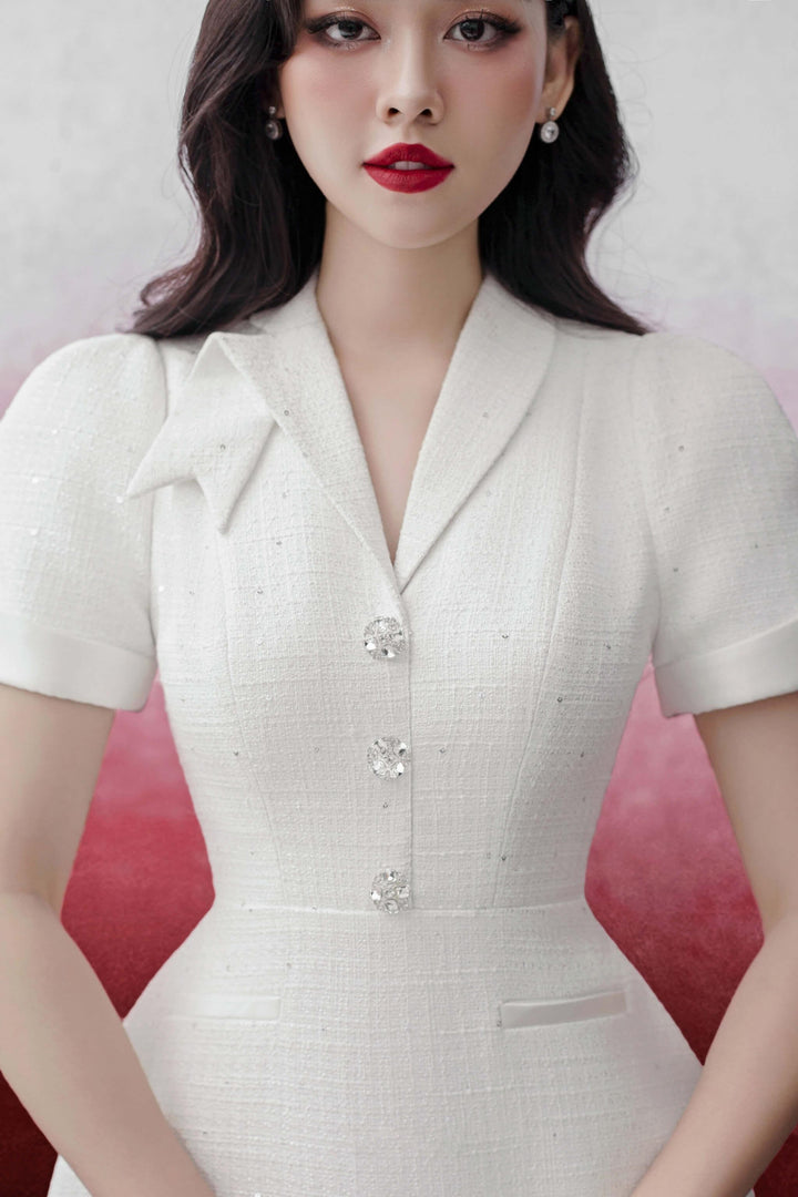 Suzy A-line V-Neck Tweed Mini Dress - MEAN BLVD