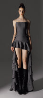 Swish Drop Waist Asymmetric Wool Cotton High-low Skirt - MEAN BLVD