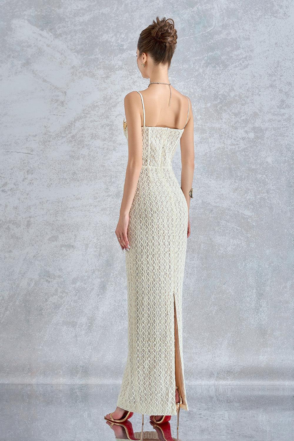 Sylphina Sheath Semi-Heart Neck Lace Maxi Dress - MEAN BLVD