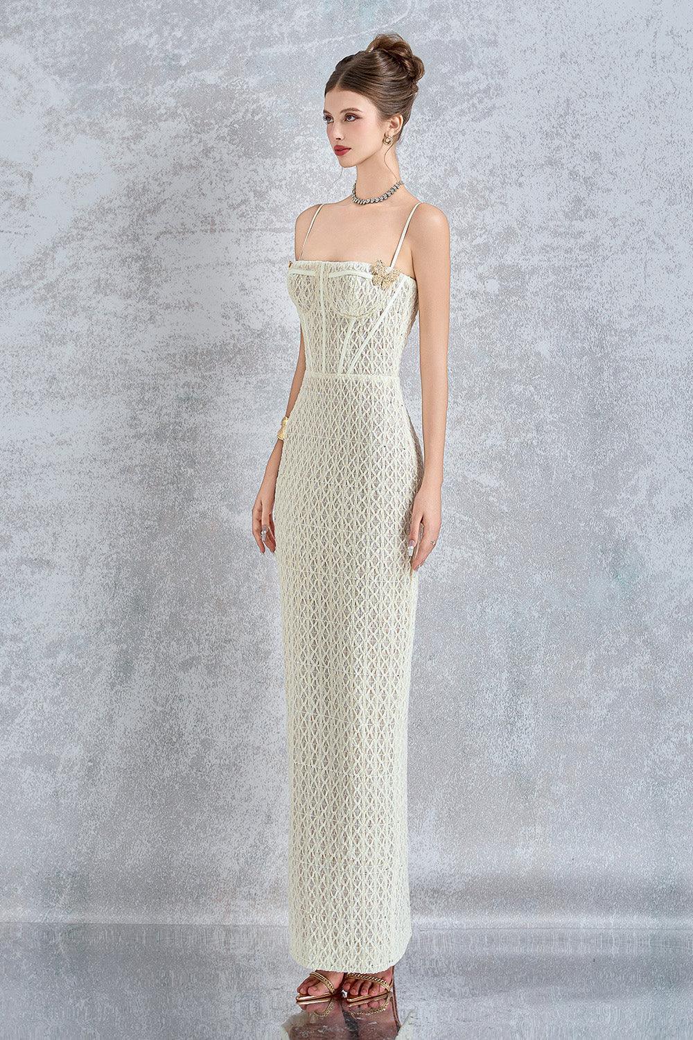 Sylphina Sheath Semi-Heart Neck Lace Maxi Dress - MEAN BLVD