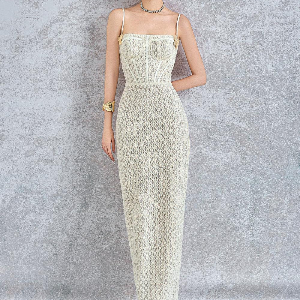 Sylphina Sheath Semi-Heart Neck Lace Maxi Dress - MEAN BLVD