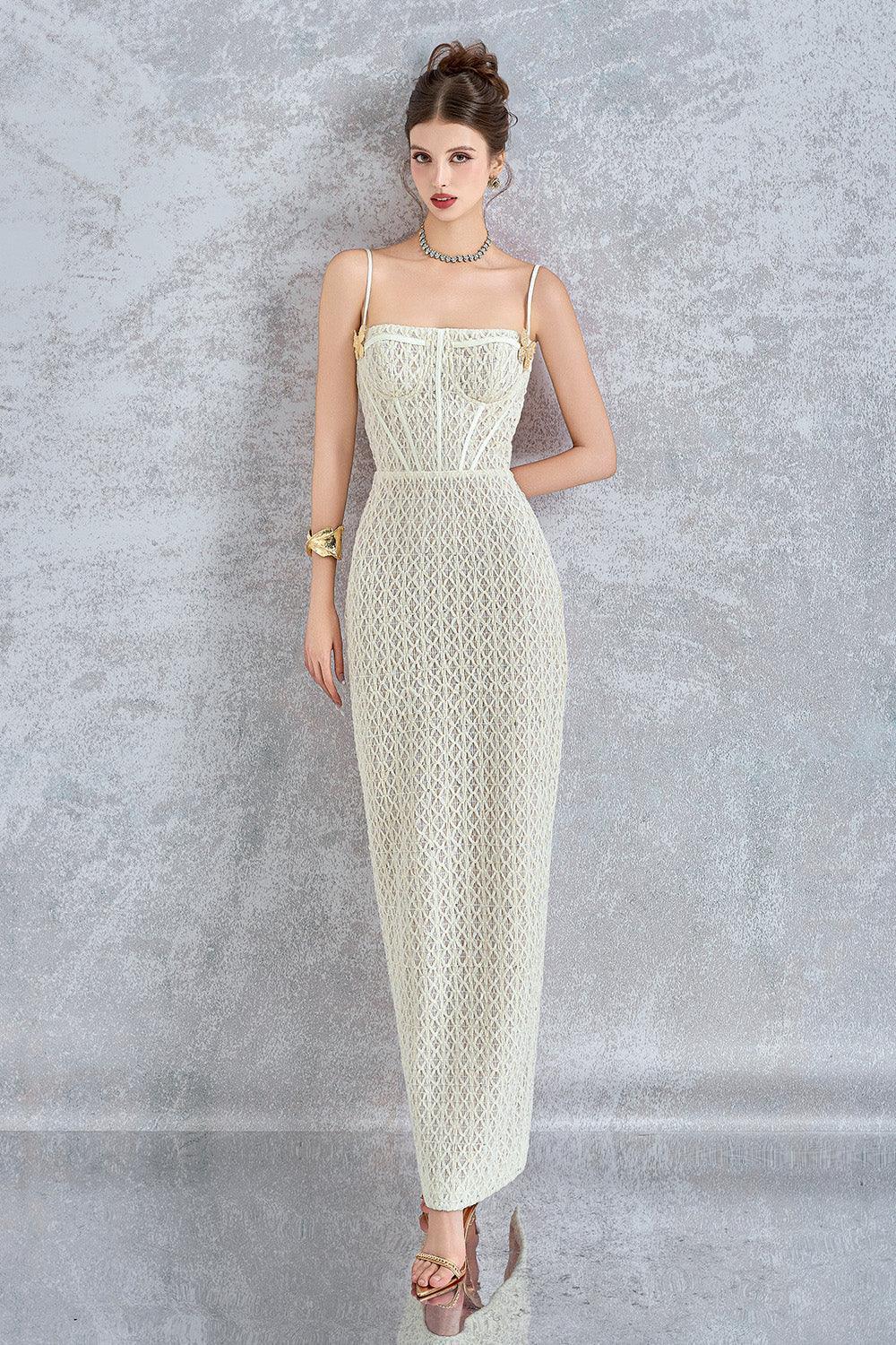 Sylphina Sheath Semi-Heart Neck Lace Maxi Dress - MEAN BLVD