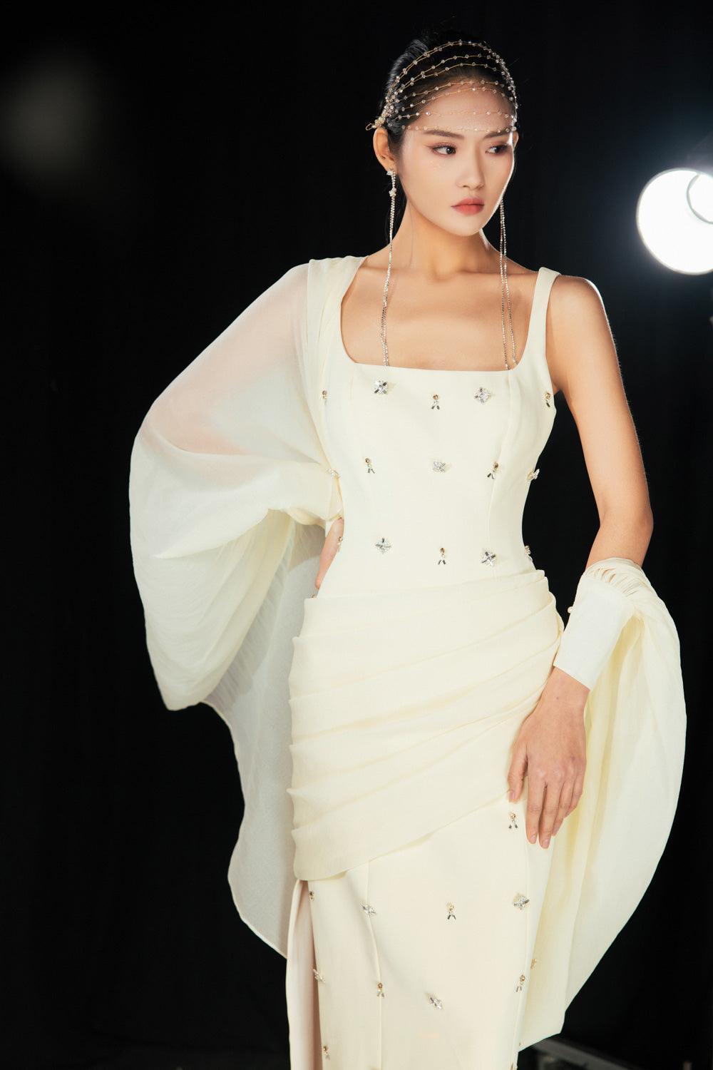 Sylvia Sheath Square Neck Twill Floor Length Dress - MEAN BLVD