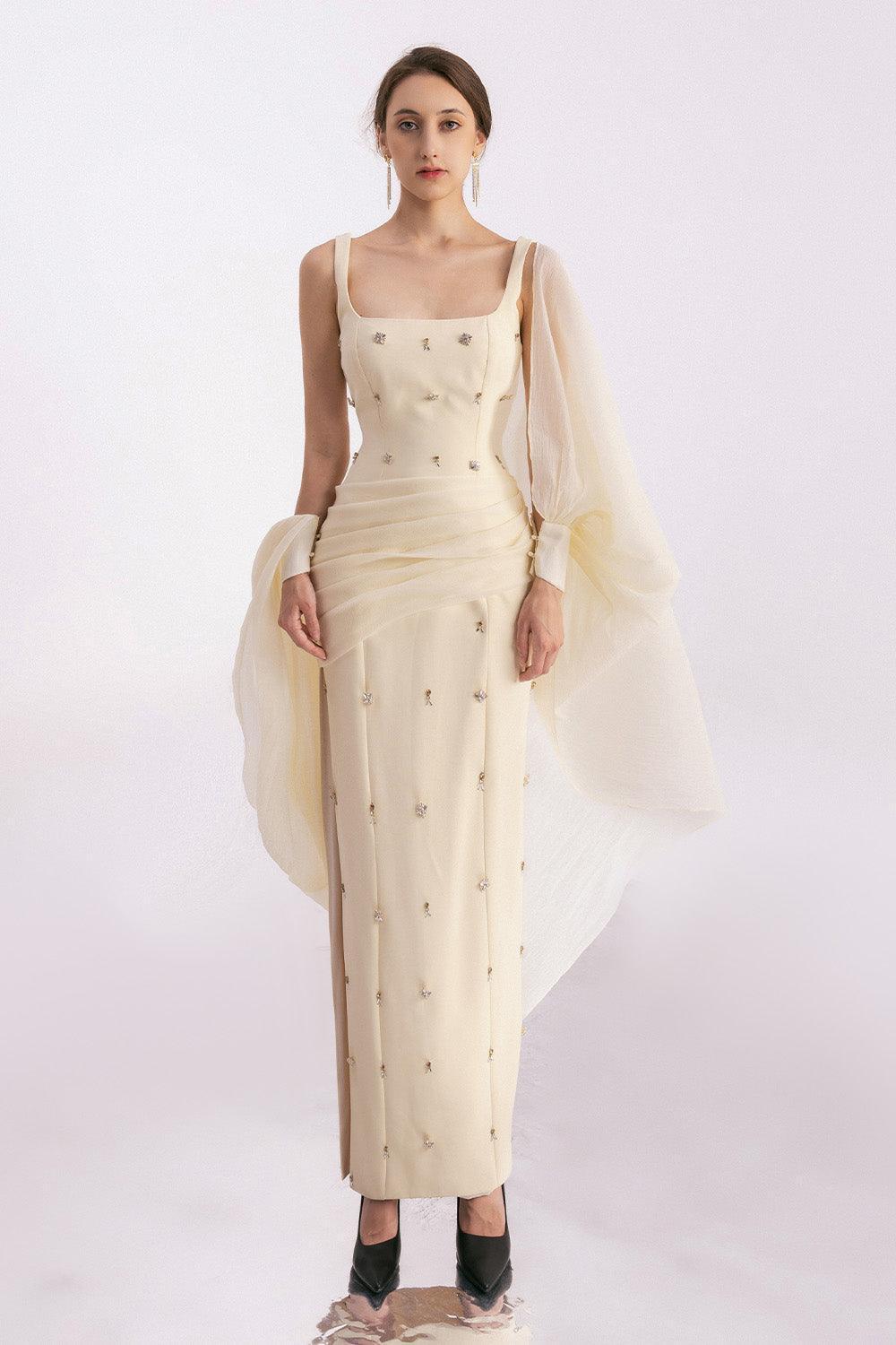 Sylvia Sheath Square Neck Twill Floor Length Dress - MEAN BLVD