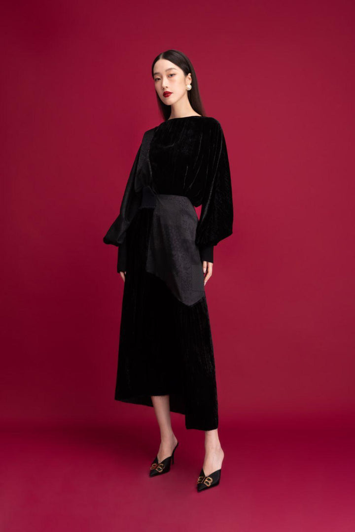 Tala A-line Side Slit Velvet Midi Skirt - MEAN BLVD