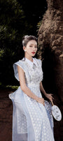 Tam Dan A-line Collared Neck Mesh Lace Floor Length Ao Dai - MEAN BLVD