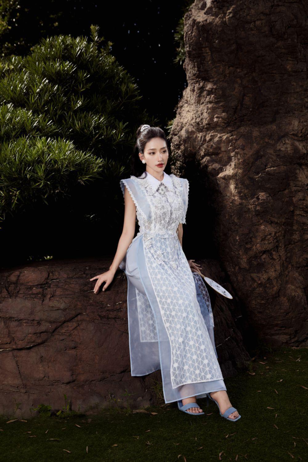 Tam Dan A-line Collared Neck Mesh Lace Floor Length Ao Dai - MEAN BLVD
