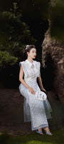 Tam Dan A-line Collared Neck Mesh Lace Floor Length Ao Dai - MEAN BLVD