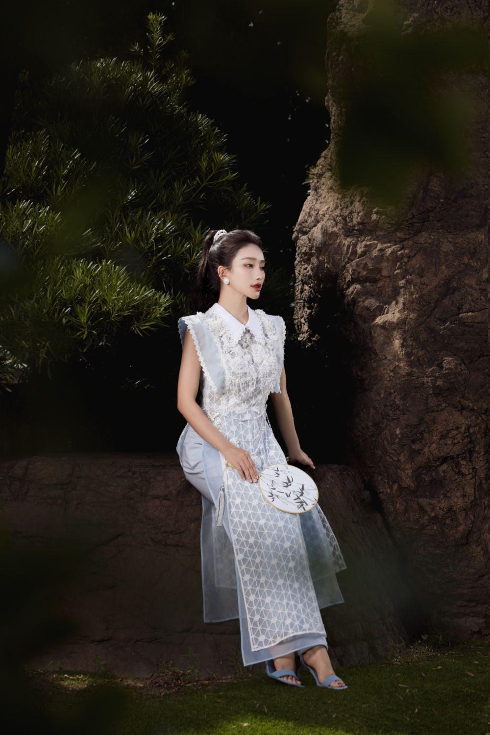 Tam Dan A-line Collared Neck Mesh Lace Floor Length Ao Dai - MEAN BLVD