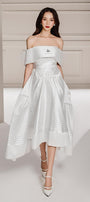 Tammy Asymmetric Off-Shoulder Taffeta Midi Dress - MEAN BLVD