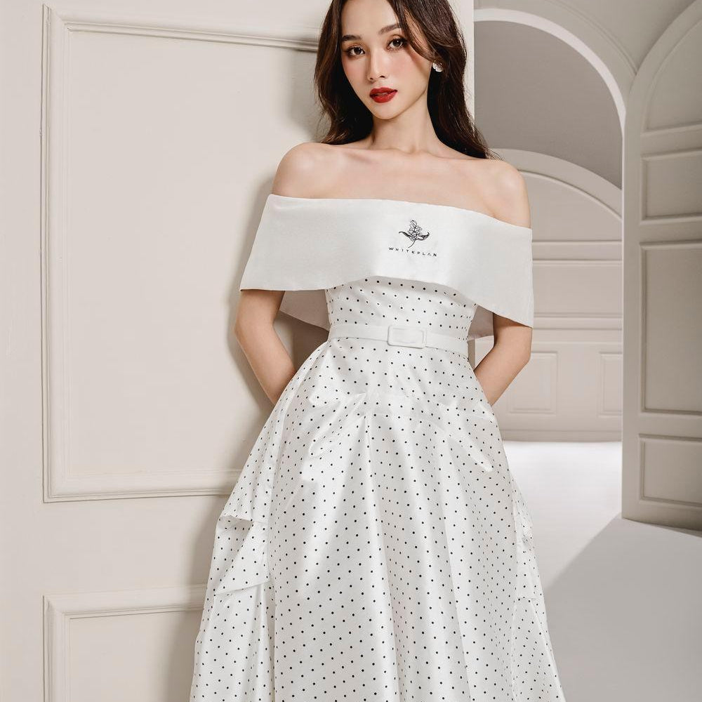 Tammy Asymmetric Off-Shoulder Taffeta Midi Dress - MEAN BLVD