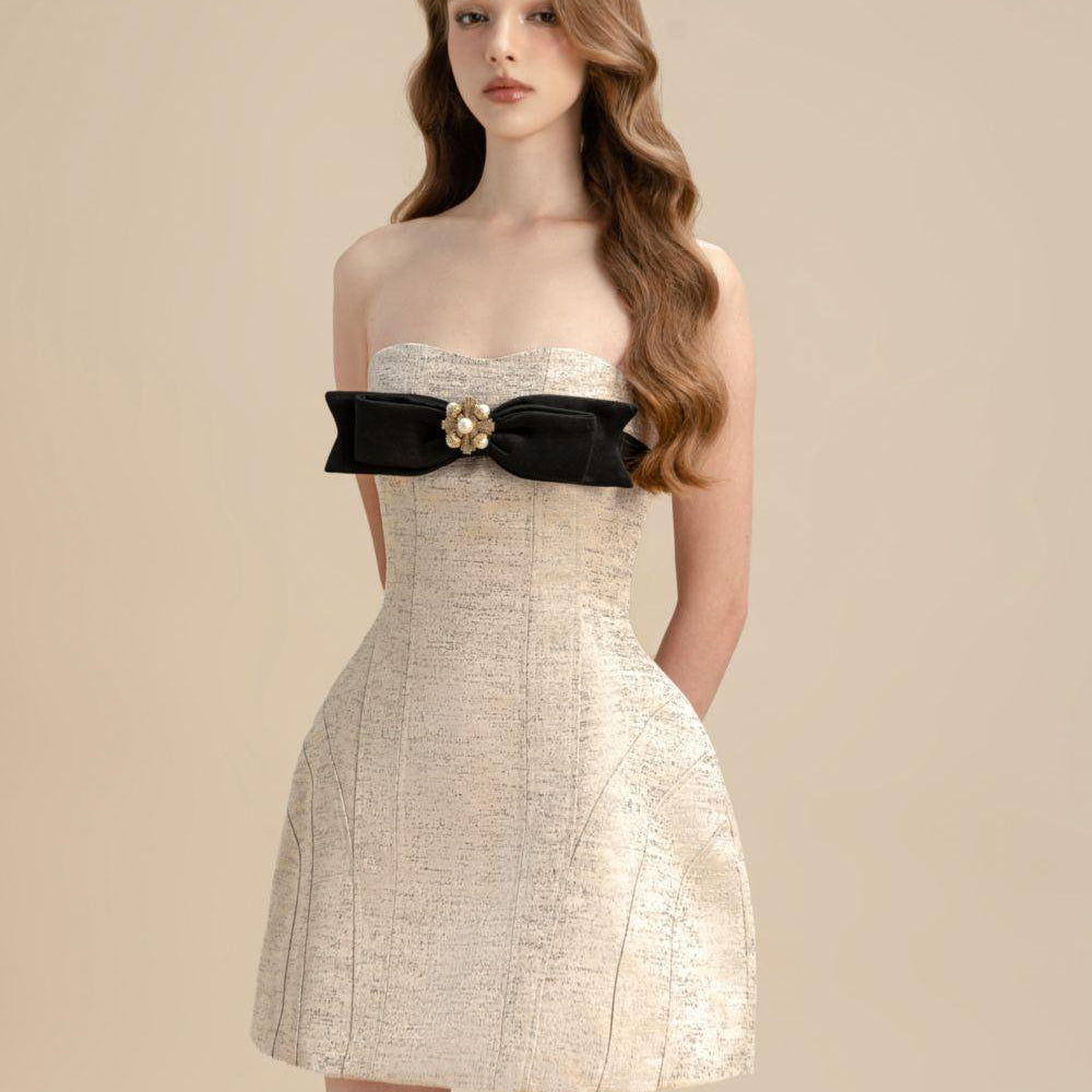 Tamsin Strapless Bow Jacquard Mini Dress - MEAN BLVD