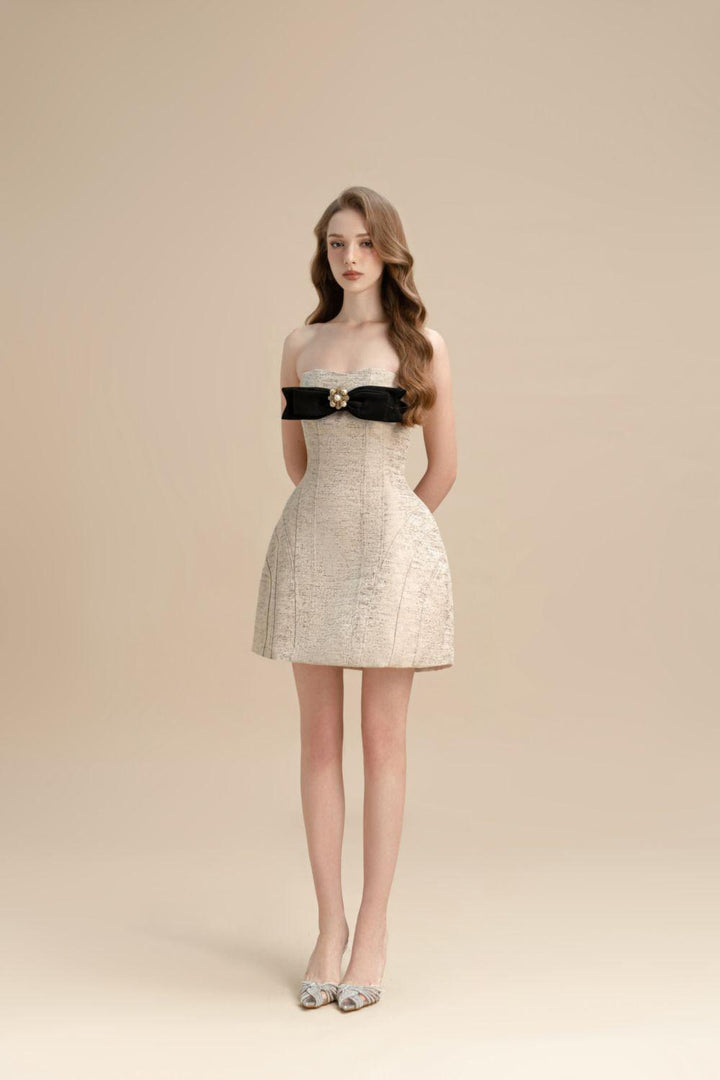 Tamsin Strapless Bow Jacquard Mini Dress - MEAN BLVD