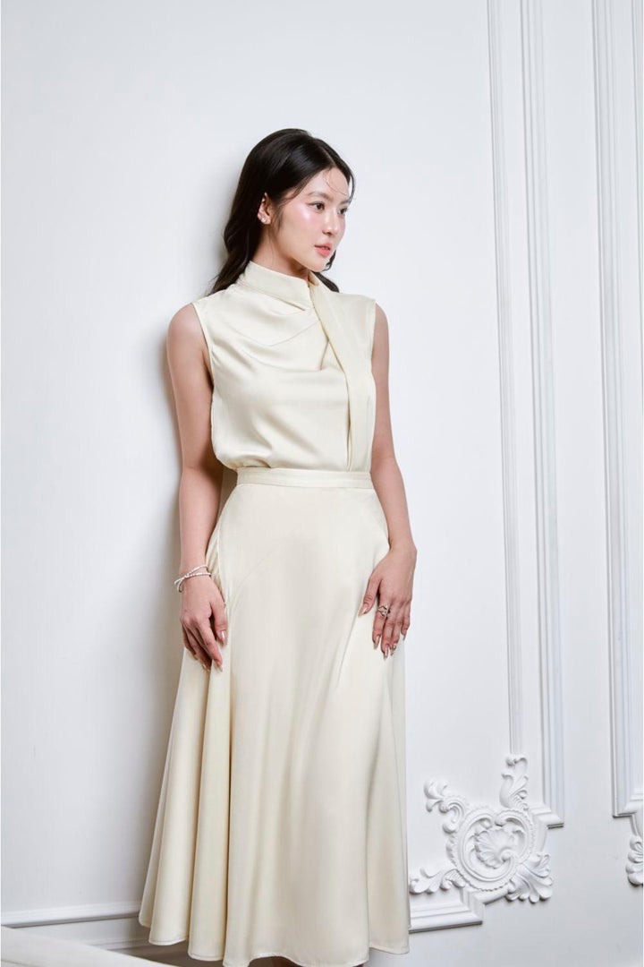 Tanisha A-line High Waist Charmeuse Silk Midi Skirt - MEAN BLVD