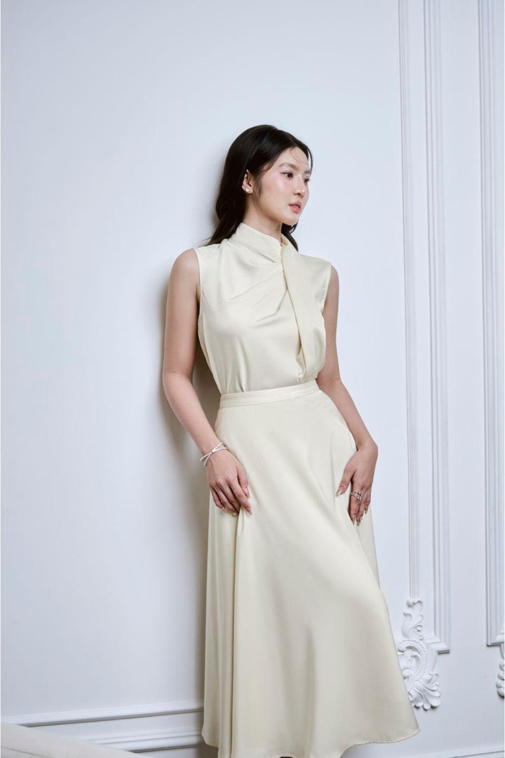 Tanisha A-line High Waist Charmeuse Silk Midi Skirt - MEAN BLVD