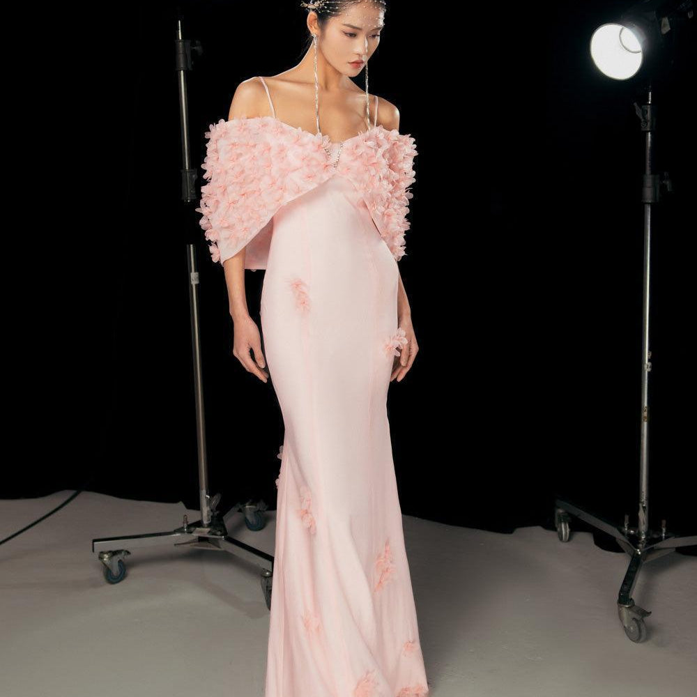 Tanner Trumpet Cold Shoulder Sleeved Silk Organza Floor Length Dress - MEAN BLVD