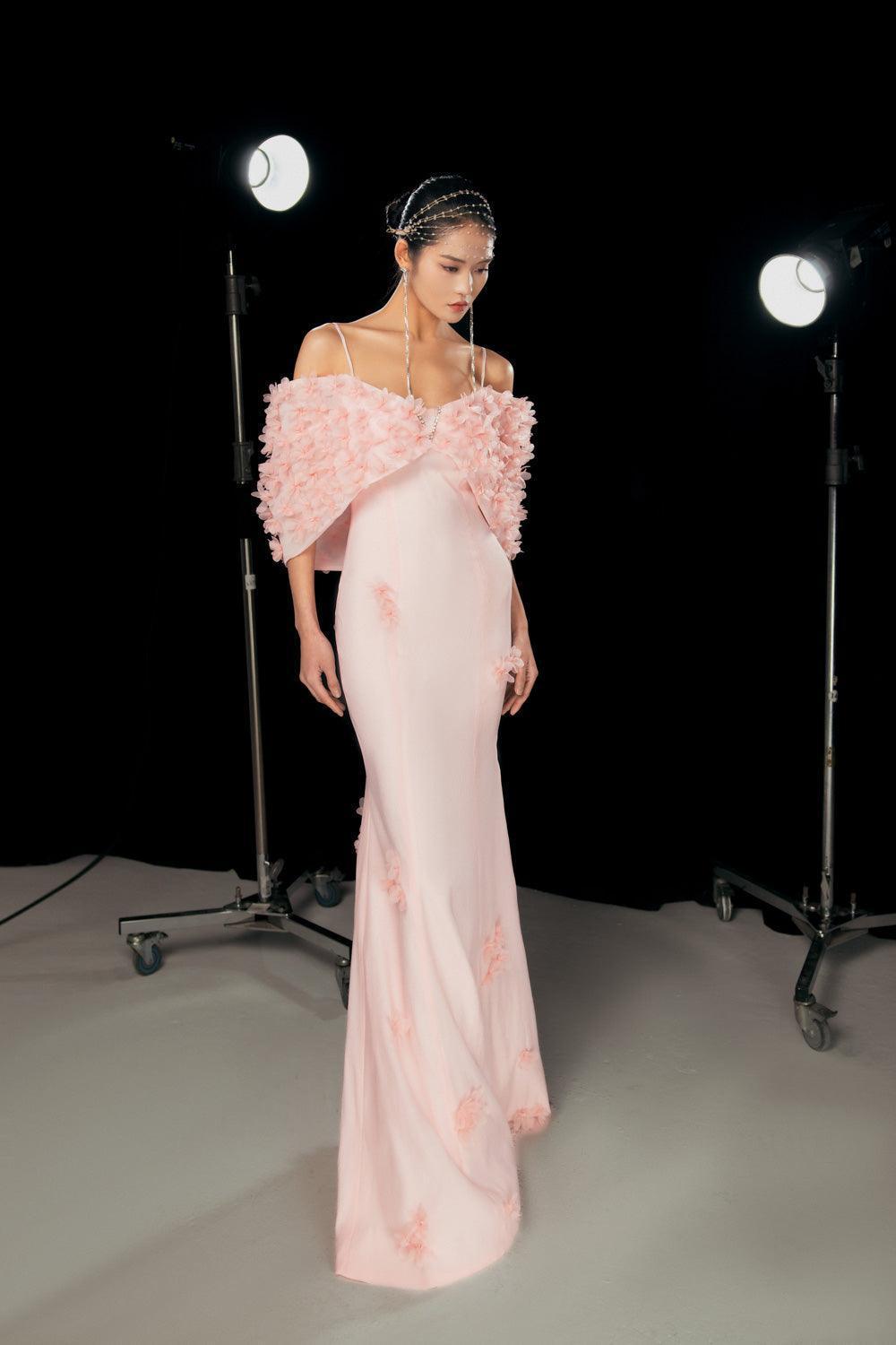 Tanner Trumpet Cold Shoulder Sleeved Silk Organza Floor Length Dress - MEAN BLVD