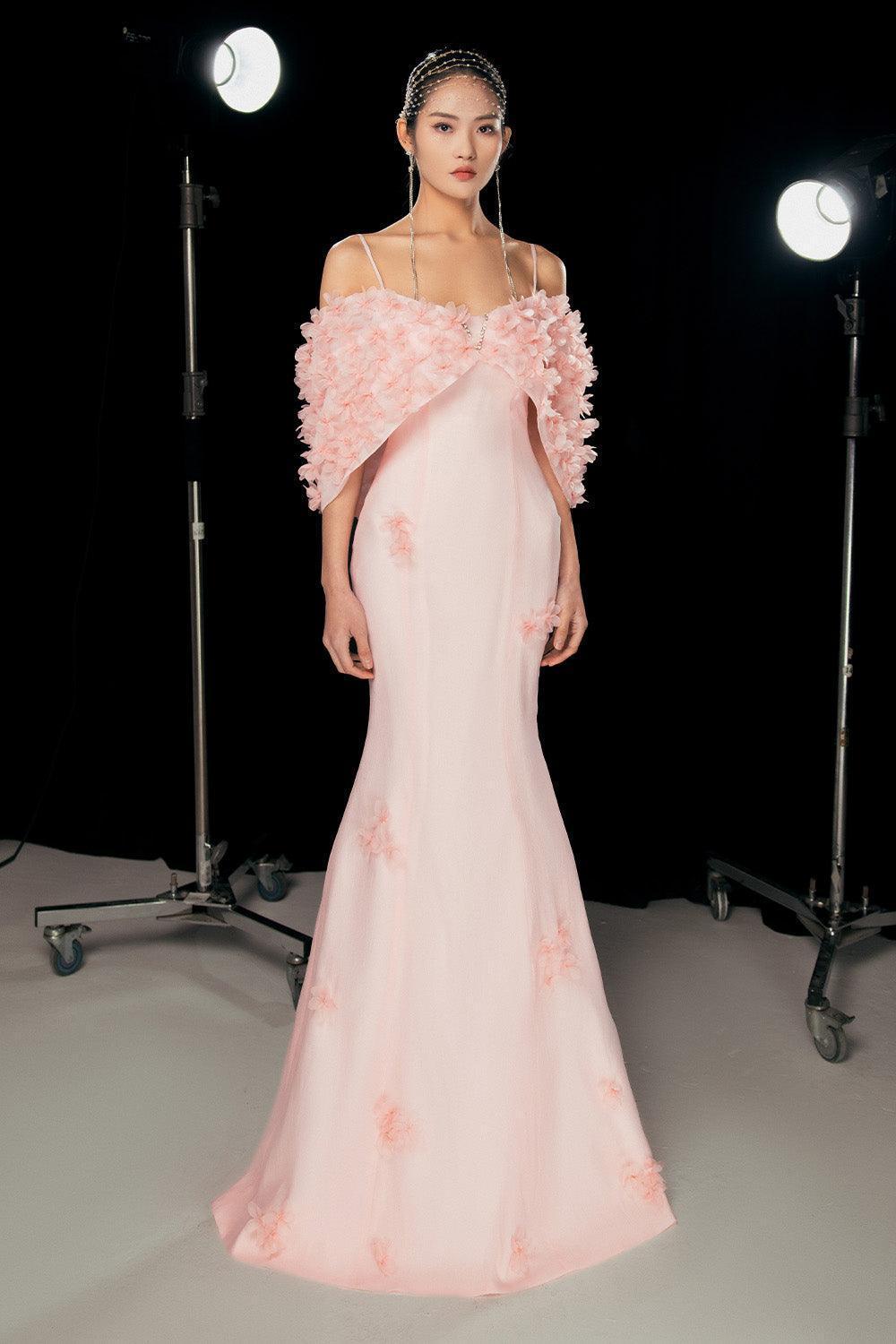Tanner Trumpet Cold Shoulder Sleeved Silk Organza Floor Length Dress - MEAN BLVD