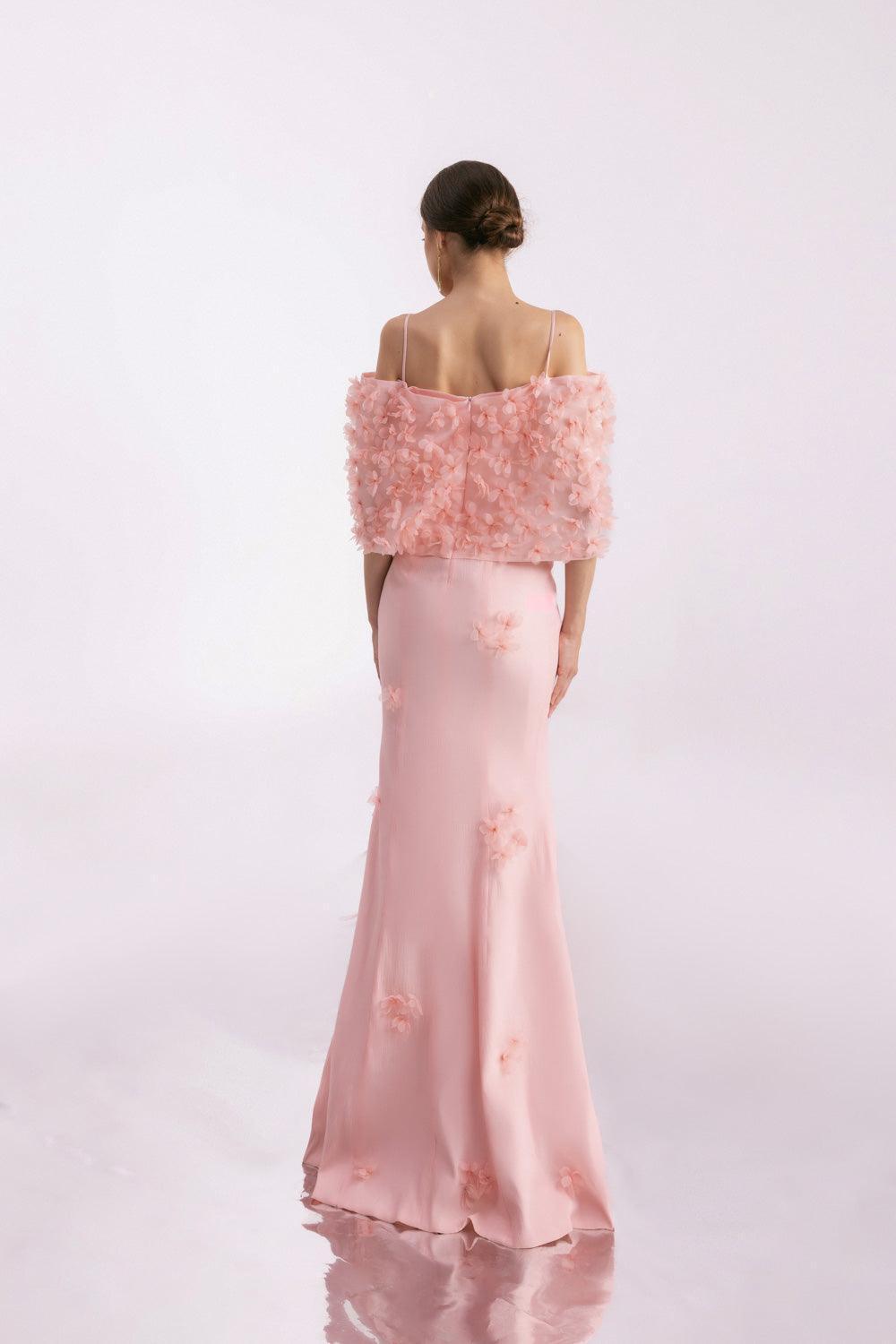 Tanner Trumpet Cold Shoulder Sleeved Silk Organza Floor Length Dress - MEAN BLVD