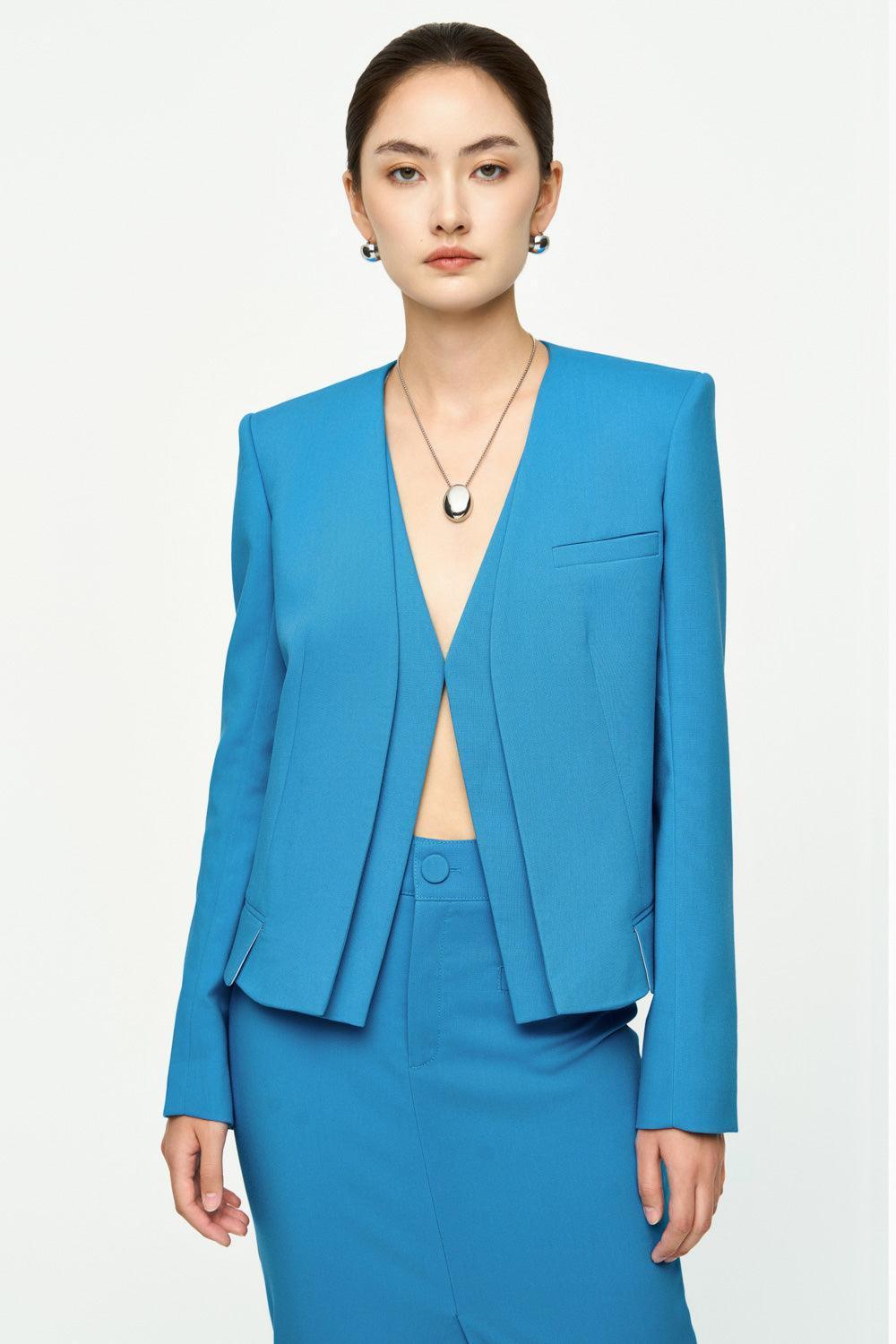 Taylor Cropped Long Sleeved Twill Crepe Blazer - MEAN BLVD
