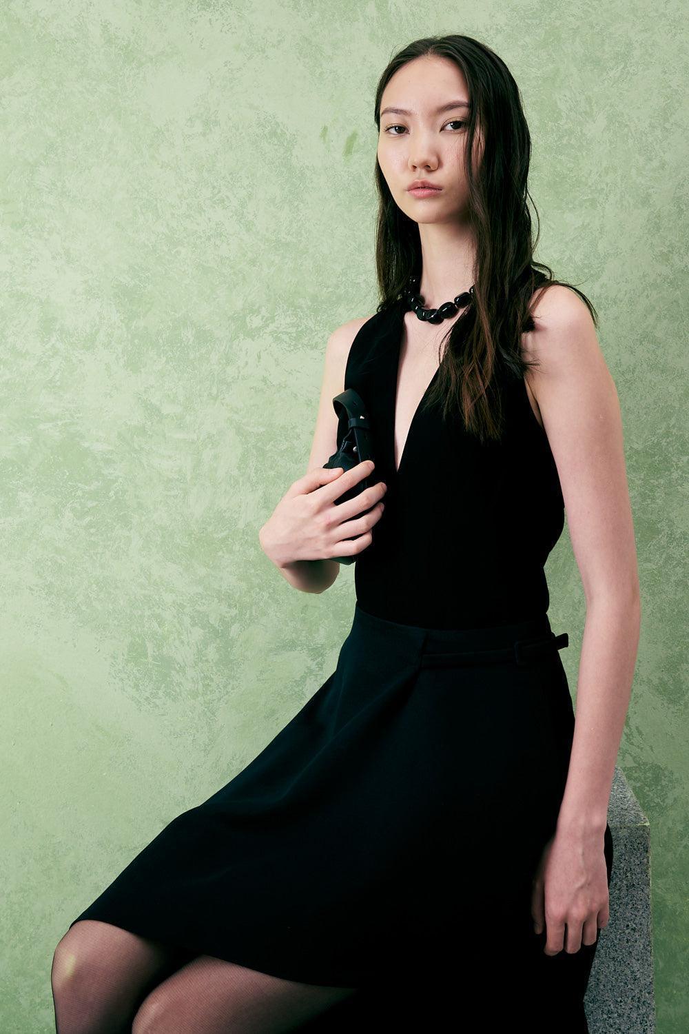 Terraced Asymmetric Back Zipper Twill Calf Length Skirt - MEAN BLVD