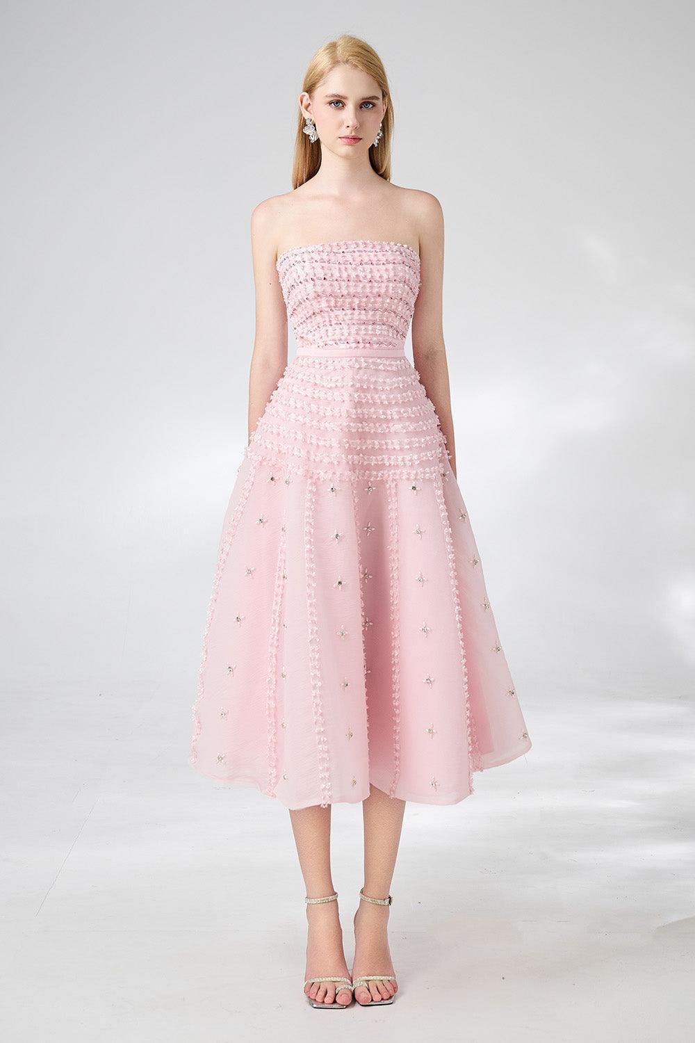 Terry Strapless Stone Organza Midi Dress - MEAN BLVD