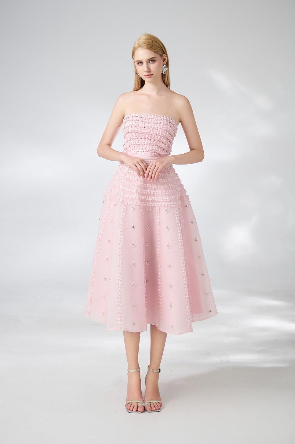 Terry Strapless Stone Organza Midi Dress - MEAN BLVD