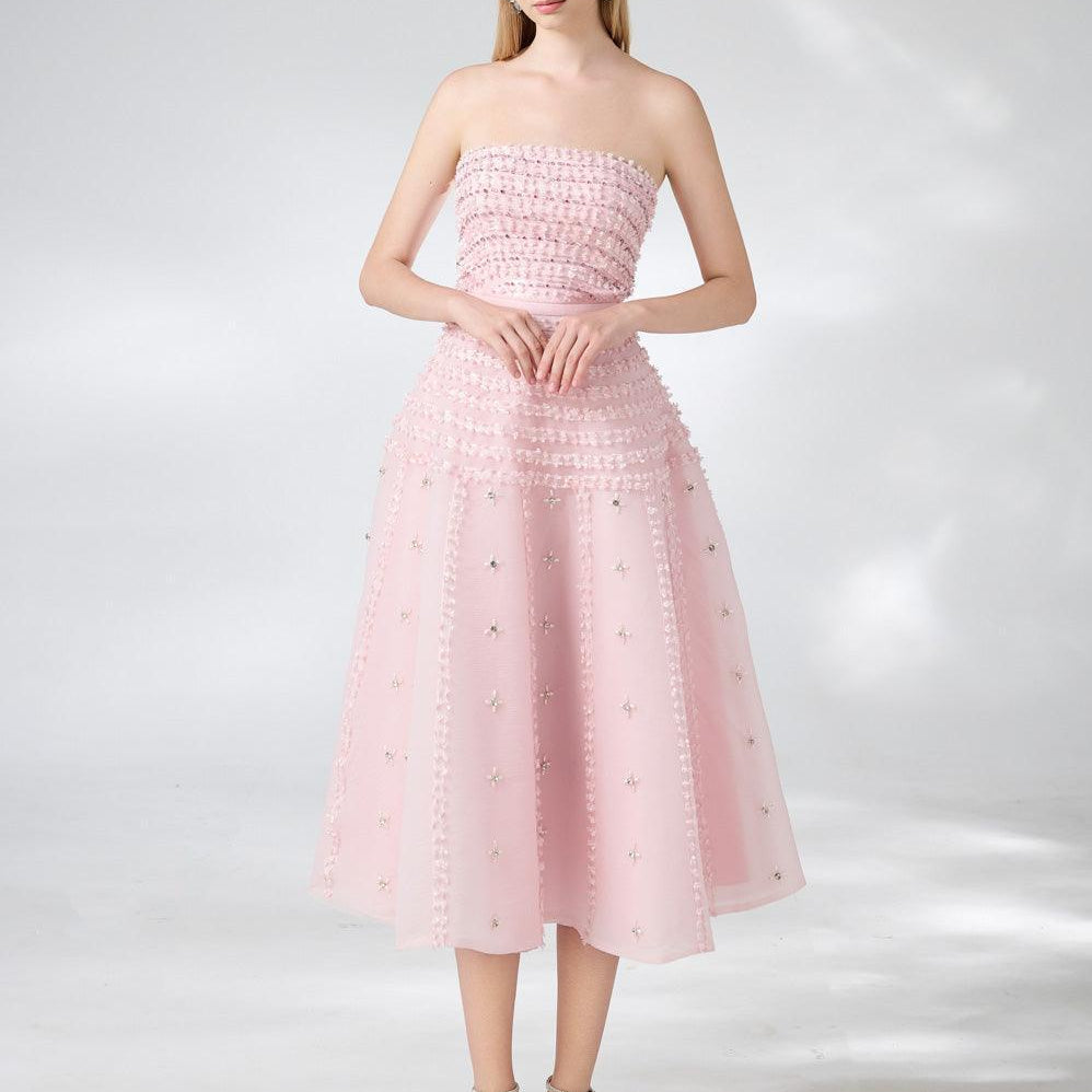 Terry Strapless Stone Organza Midi Dress - MEAN BLVD