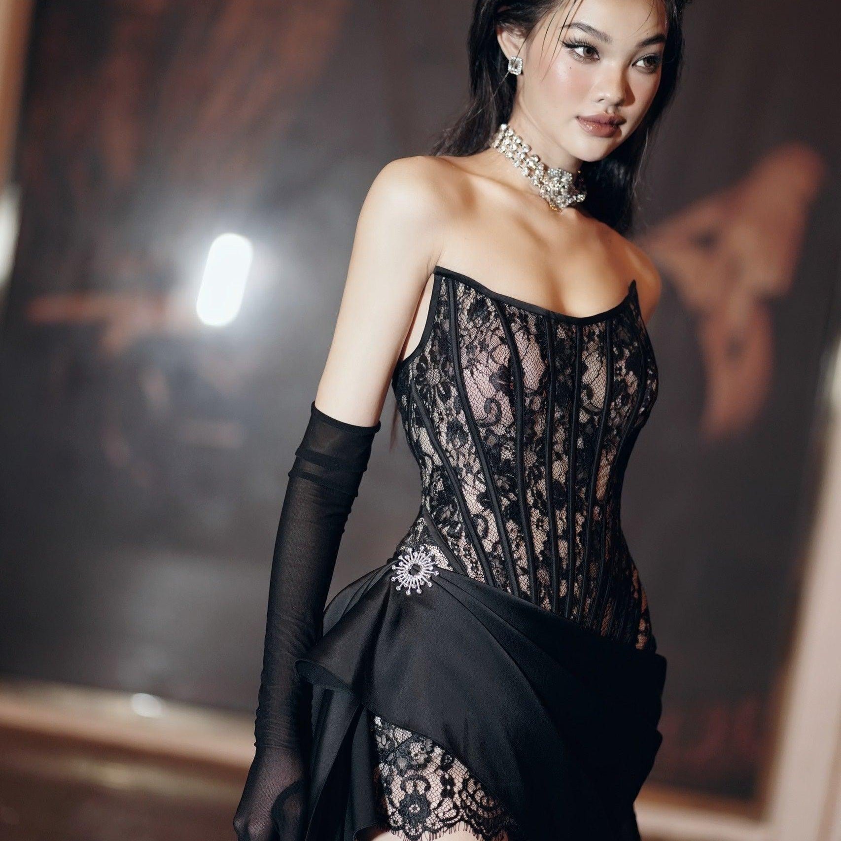 Tessa Strapless Scoop Neck Mesh Sequin Mini Dress - MEAN BLVD