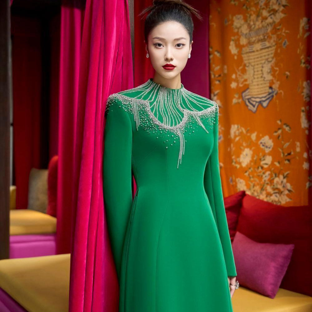 Textur A-line Stone Velvet Satin Floor Length Ao Dai - MEAN BLVD