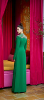 Textur A-line Stone Velvet Satin Floor Length Ao Dai - MEAN BLVD