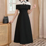Thalia A-line Cape Shoulder Linen Cotton Midi Dress - MEAN BLVD
