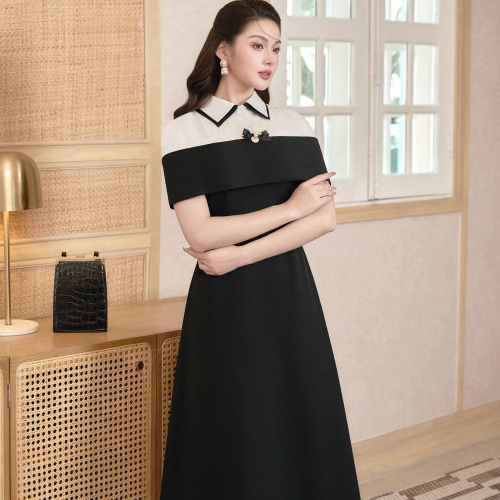 Thalia A-line Cape Shoulder Linen Cotton Midi Dress - MEAN BLVD