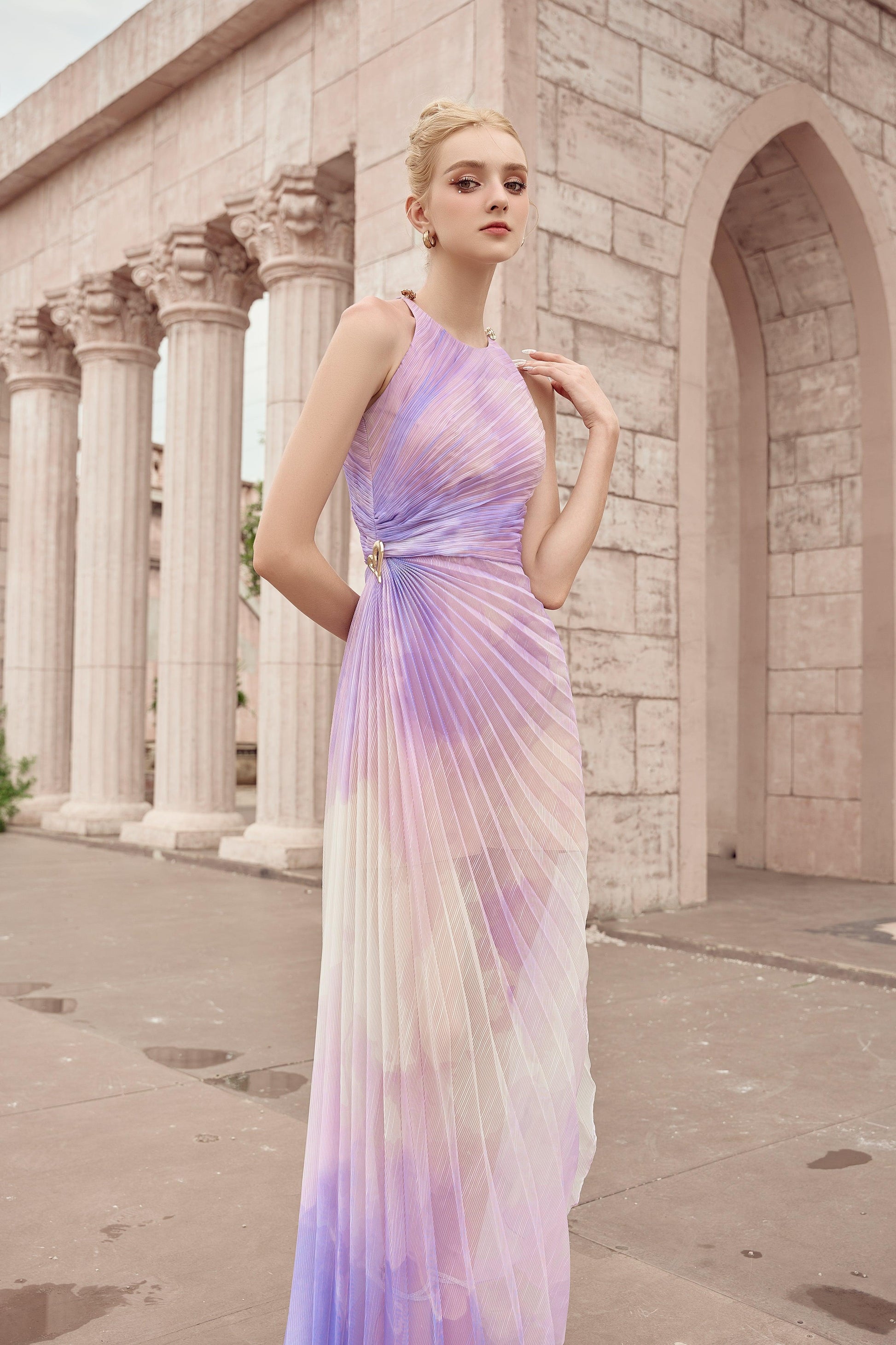 Women's Thalia Pleated Halter Neck Organza Ankle Length Dress S/M/L Ombre/White/Pink MEAN BLVD Pink / L Women's Thalia Pleated Halter Neck Organza Ankle Length Dress S/M/L Ombre/White/Pink MEAN BLVD Pink / L
