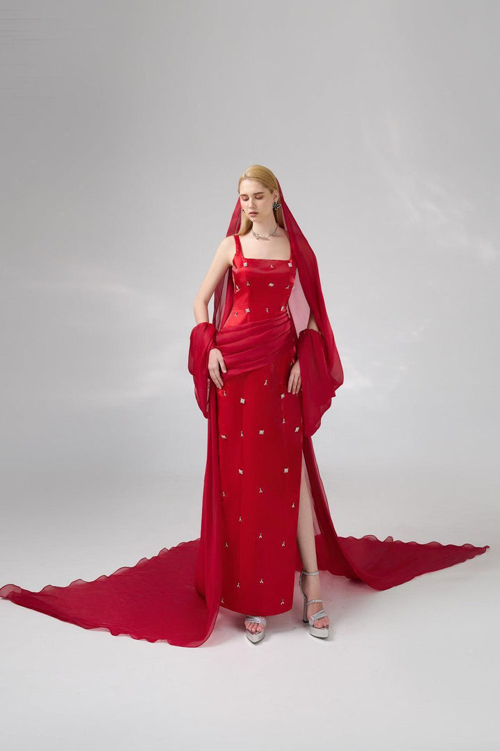 Thatcher Sheath Side Slit Twill Floor Length Set - MEAN BLVD