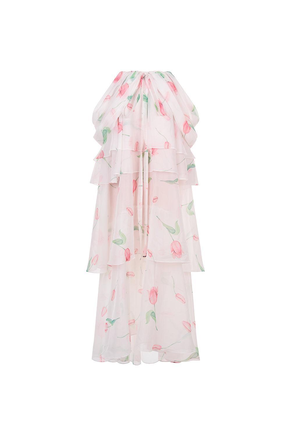 The Deer Layered Off-Shoulder Chiffon Ankle Length Dress - MEAN BLVD