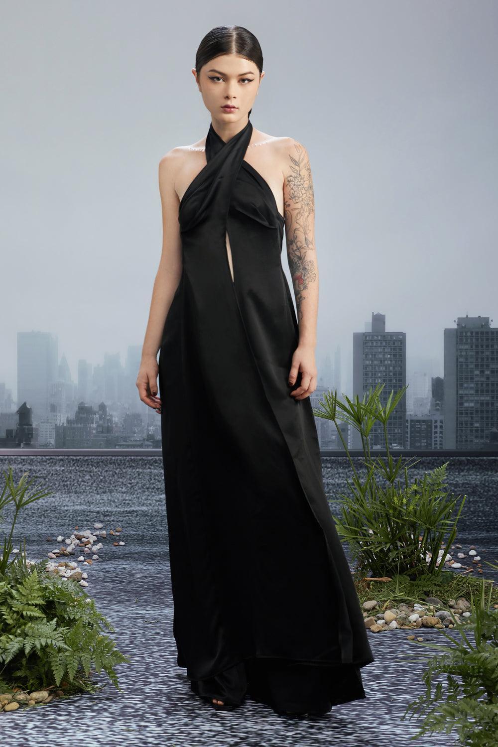 The Edge Halter Twisted Silk Floor Length Set - MEAN BLVD