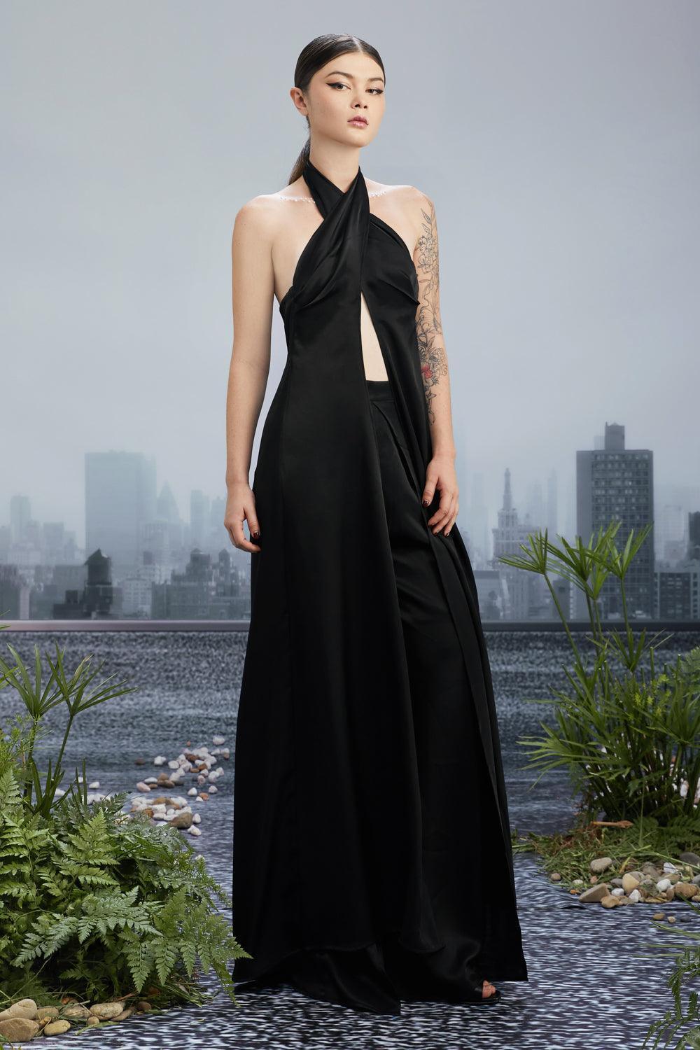 The Edge Halter Twisted Silk Floor Length Set - MEAN BLVD
