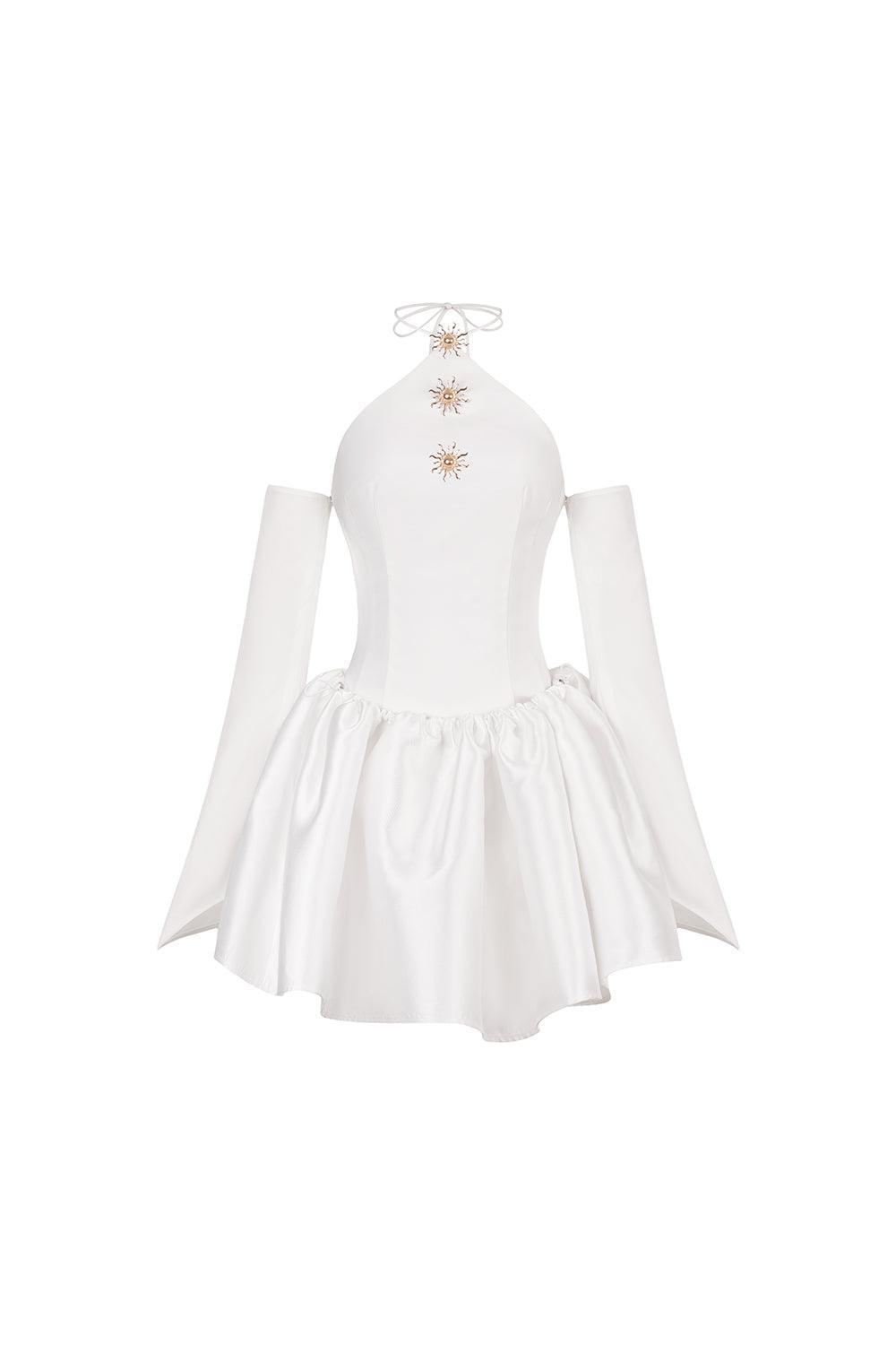 The Firefly Halter Cold Shoulder Sleeved Silk Taffeta Mini Dress - MEAN BLVD