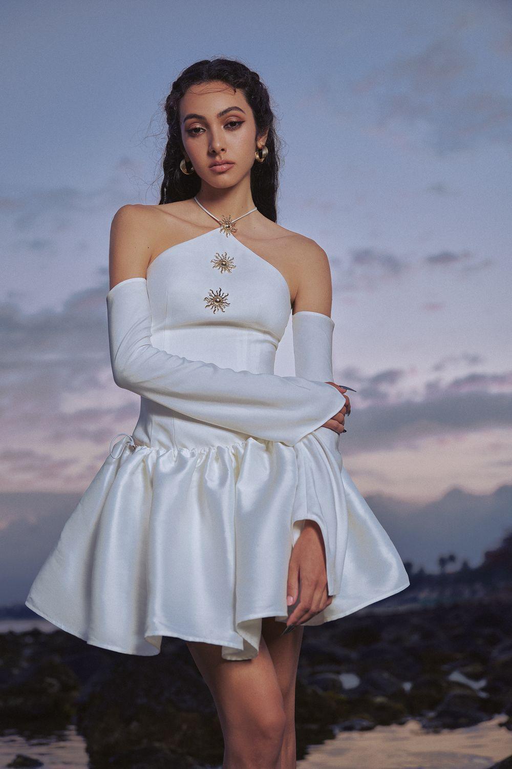 The Firefly Halter Cold Shoulder Sleeved Silk Taffeta Mini Dress - MEAN BLVD